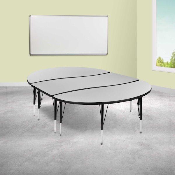 Flash Furniture Oval 60 W, 86 L, 25.25 H, Chrome, Laminate, Particleboard, Steel, Grey XU-GRP-A3060CON-60-GY-T-P-GG - main